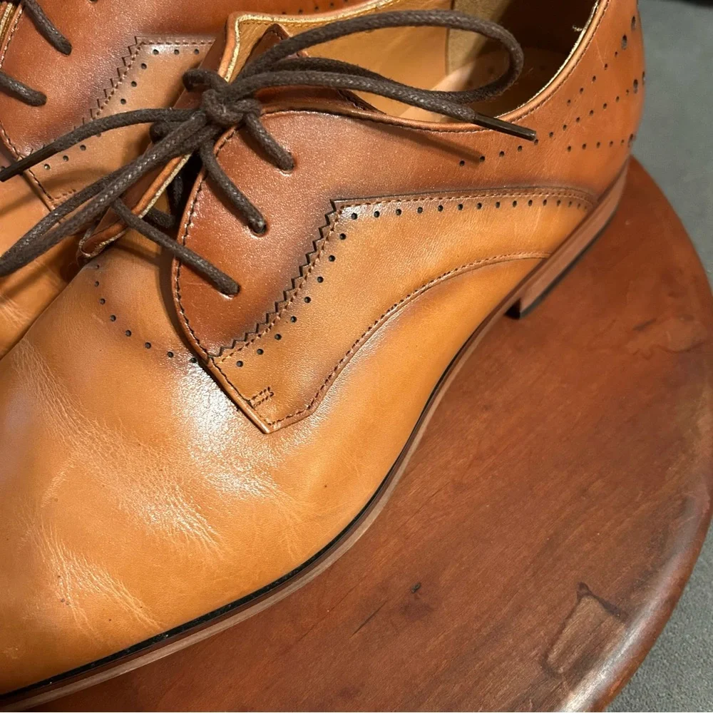 Stacy Adams Men's Savion Cognac Lace-up Plain Toe Oxford Size 10M EUC Like New!